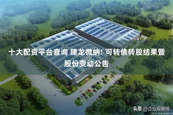 十大配资平台查询 建龙微纳: 可转债转股结果暨股份变动公告
